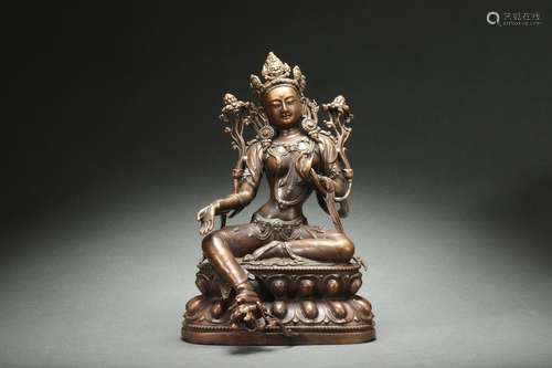 Bronze Statue of Tara with Turquoise Inlaid Design