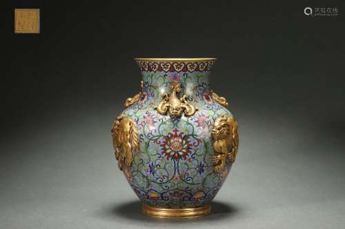 Cloisonne Jar with Animal-shaped Handles, Qianlong Reign Per...