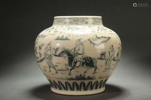 Blue-and-white Jar with Figure Stories Design, Tianshun Reig...