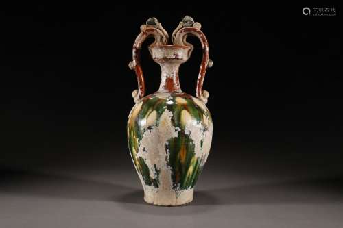 Chinese Tri-colored Vase with Double Dragons Design