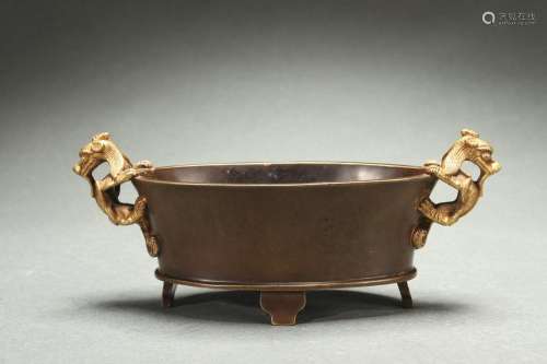 Gilt Bronze Censer with Dragon-shaped Handles and Four Legs ...
