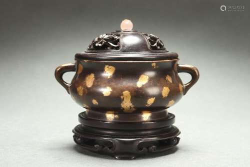 Bronze Censer with Gold Snowflake, YOU Dragon-shaped Handles...
