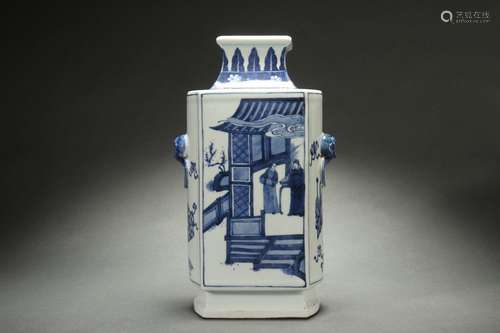 Square Blue-and-white Vase with Figure Stories Design