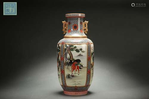 Famille Rose Vase with Horse Patterns on A Decorated Window ...