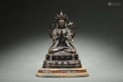 Bronze Statue of Avalokitesvara with Four Arms Design