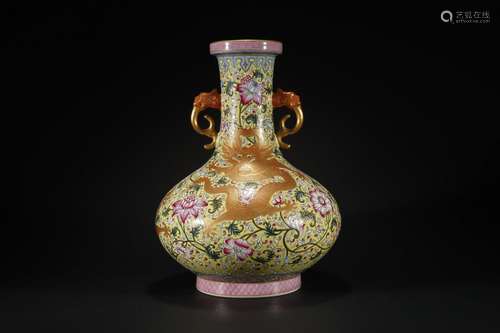 Chinese Vase with CHI Dragon Design and Elephant-shaped Hand...