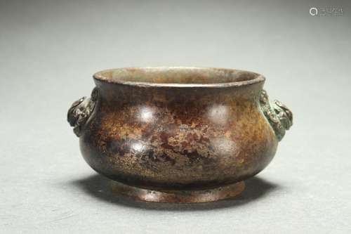 Chinese Bronze Censer with Sky Chicken-shaped Handles, Priva...