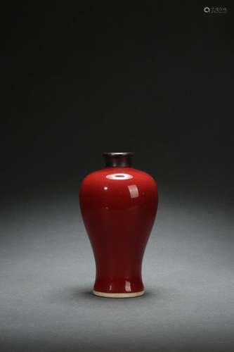 Chinese Red Glazed Plum Vase, Qing Dynasty