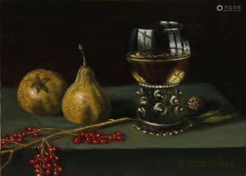 C. Cornelisz, Still life with Roemer, pear, blueberries and ...