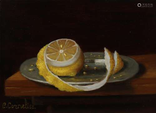 C. Cornelisz, Still life with lemon and pewter plate