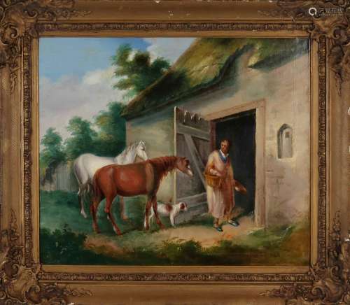 JF Herring, Barn with horses, dog and figure