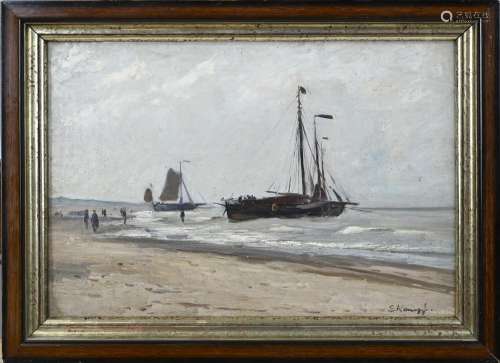 Eugen Kampf, Fishing boats with fishermen at the beach