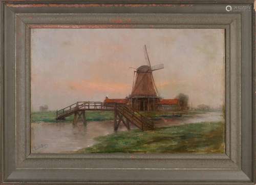 Romain Steppe, River View with Windmill and Bridge