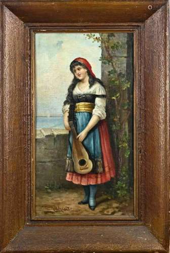 E. Kahrner, Italian woman with mandolin