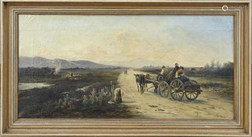 E. Buitendijk?, Hilly landscape with horse cart