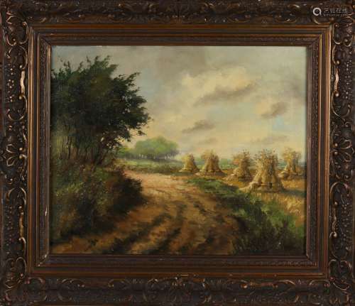 GA Baumer, Landscape with sheaves of wheat