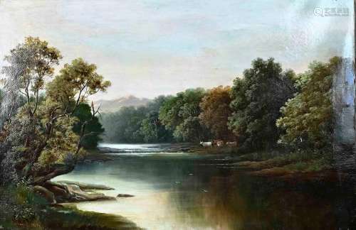 M. Winder, Riverview with cows along the riverside