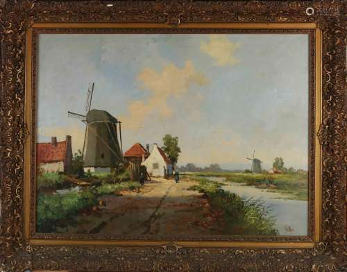 W. Mouis, Polder view with windmills