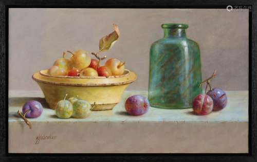 Hans Habraken, Still life with glass, pottery and plums
