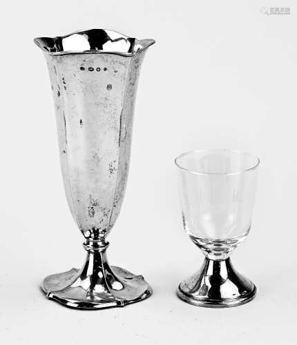 Silver vase & glass