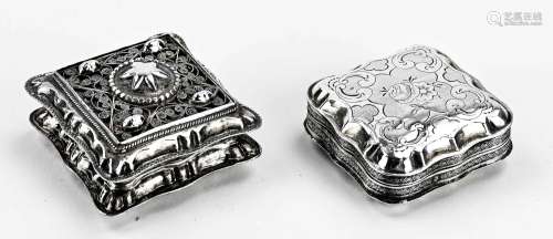 2 silver pill boxes
