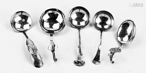 Five silver cream spoons