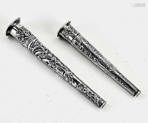 Two 18th century silver needle cases