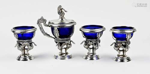 Silver table set with blue glass, 4x