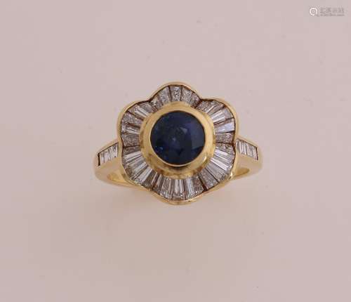 Gold ring with sapphire and diamond