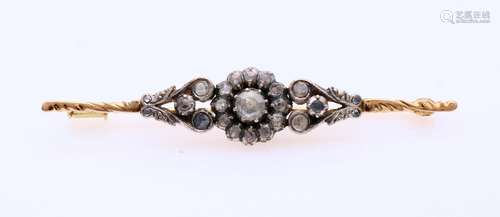 Gold bar brooch with old diamond