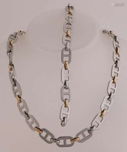 Steel necklace and bracelet with gold