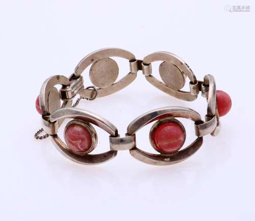 Silver bracelet with rhodochrosite