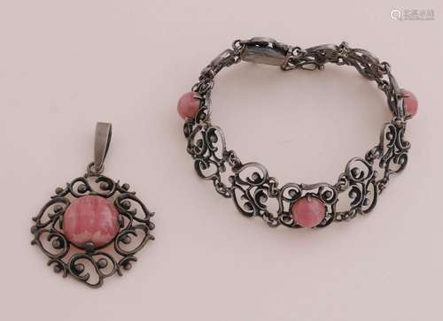 Silver bracelet & pendant with rhodochrosite