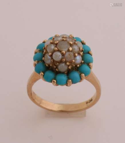 Gold ring with pearl and turquoise