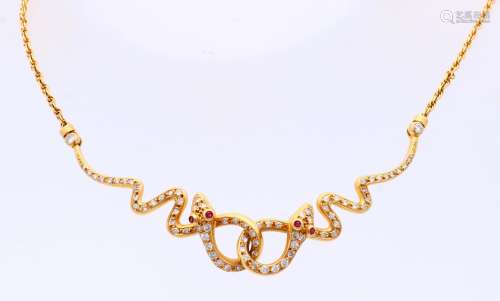 Gold choker with diamond and ruby
