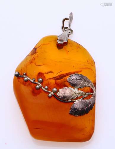 Amber pendant with silver