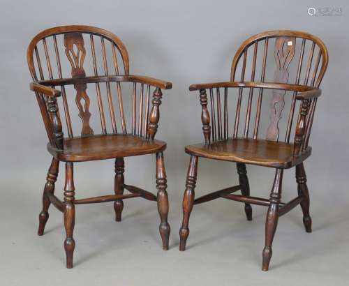 A pair of 19th century ash and elm stick and hoop back Winds...