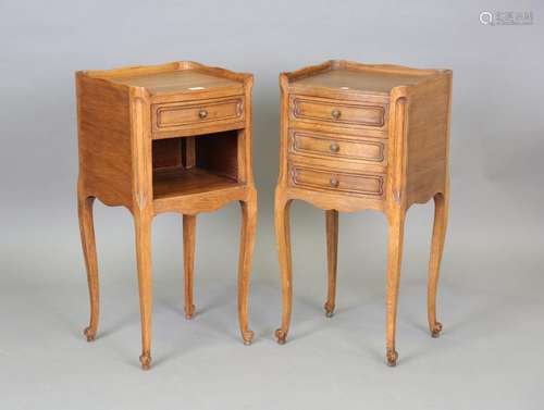 A pair of 20th century French oak bedside chests, the galler...