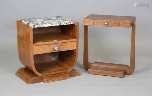 An Art Deco marble-topped bedside table, fitted with a drawe...