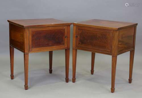 A pair of 20th century mahogany and line inlaid bedside cabi...