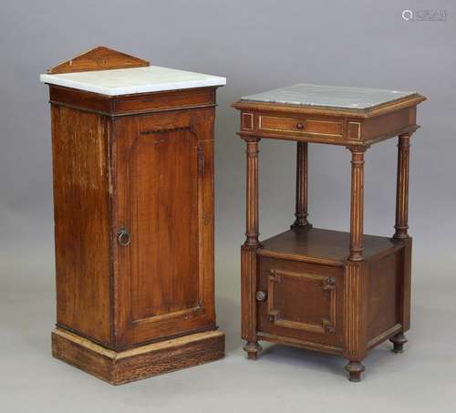 A late Victorian Aesthetic Movement oak bedside cabinet with...