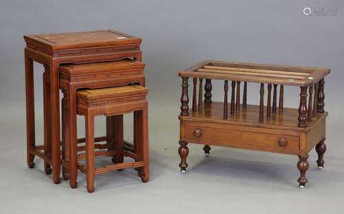 A 20th century hardwood nest of three occasional tables, hei...