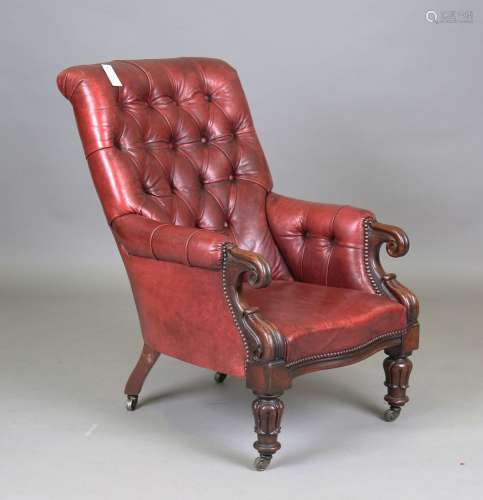A William IV mahogany framed library armchair, upholstered i...