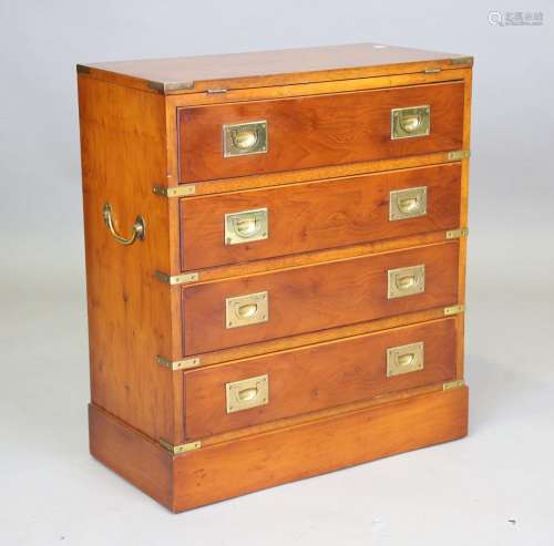 A late 20th century yew and brass bound campaign style bache...