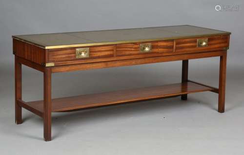 A late 20th century mahogany and brass bound coffee table, t...