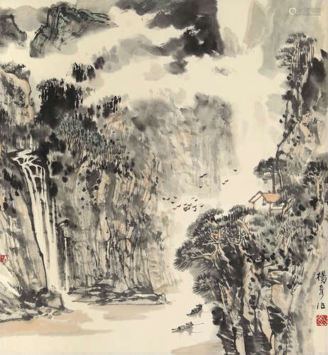 现代 杨彦 峡江图