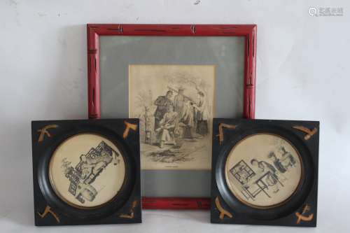 Three Framed Chinese Lithography
