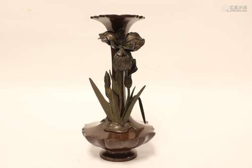 Japanese Art Nouveau Signed Bronze Flower Vase