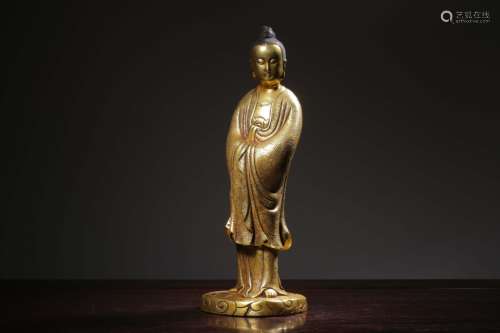 Chinese Gilt Bronze Standing Guanyin,Mark