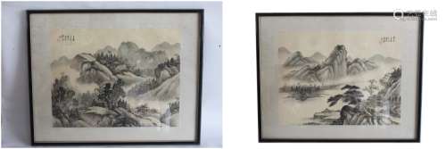 Pair of Chinese Ink Landscape Painting